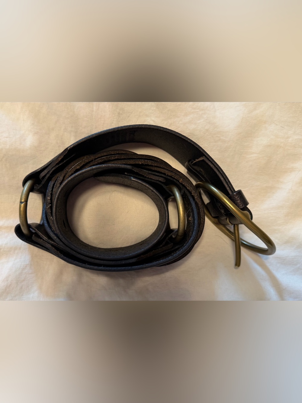 Linea Pelle Wide Black Leather Statement Adjustable Belt W/ Metal Rings Size M - Picture 15 of 16
